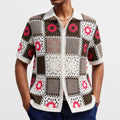 White crocheted hollow bandage dress sweater with retro ethnic style and flocking detail