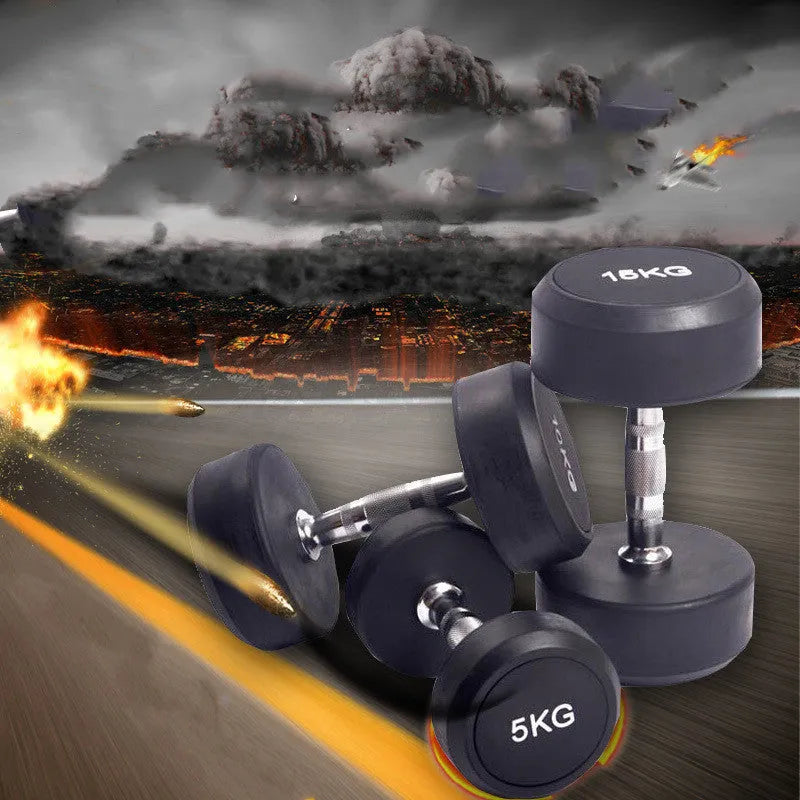 Cast iron rubberized round head fitness dumbbell in black, 1kg 2.5kg 5kg options