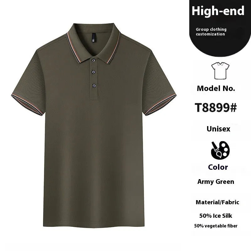 Ice-feeling solona colour matching work polo shirt in copper ammonia fibre ice silk fabric