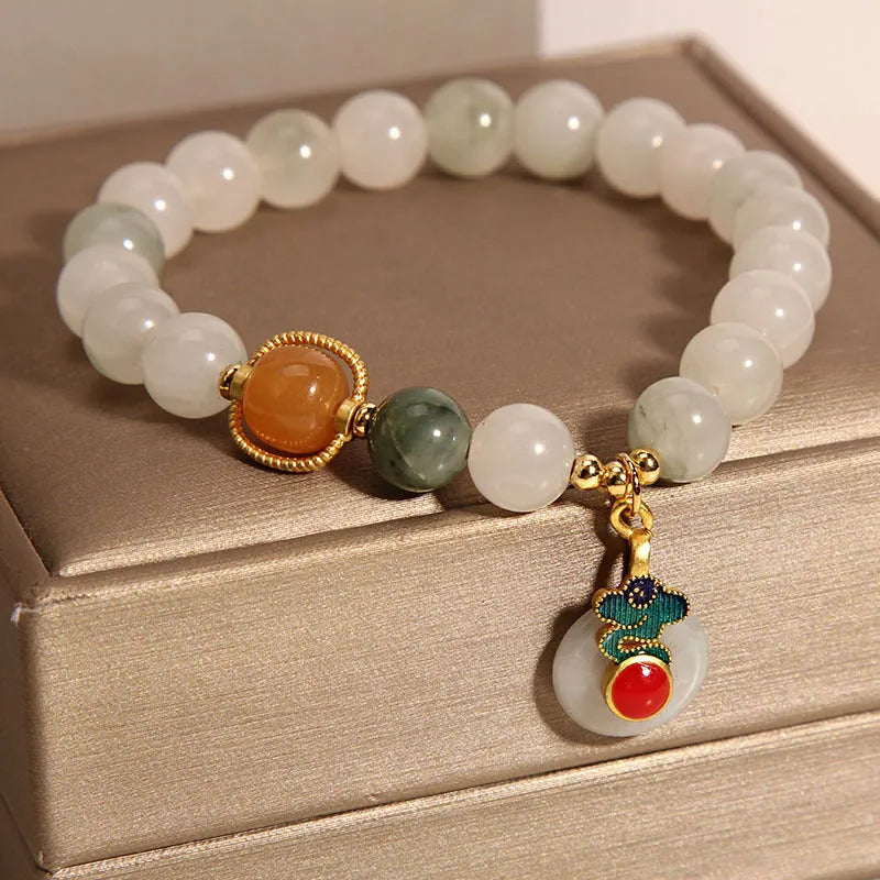 Women's ice jade crystal bracelet with Xiangyun jade buckle and pearl decorative elements
