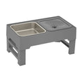 Adjustable height elevated dog bowl station with slow feeder and water bowl on anti-slip legs