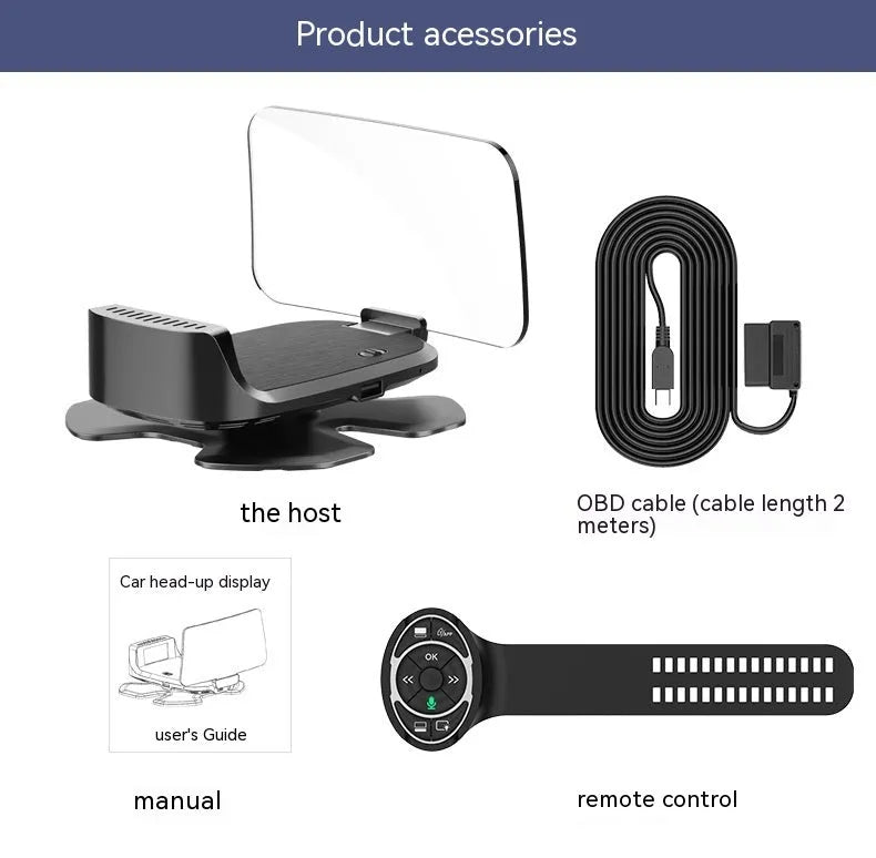 Black car HUD head-up display projector unit with OBD connector and CarPlay compatibility