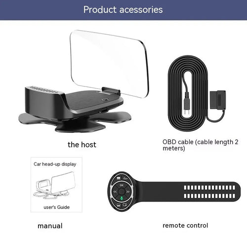 Black car HUD head-up display projector unit with OBD connector and CarPlay compatibility
