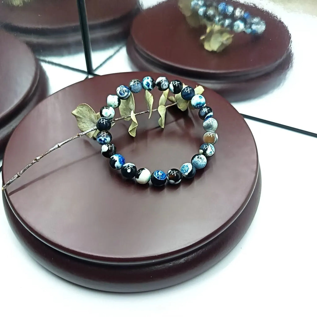 Bohemian ladies bracelet with 8mm natural agate beads and glass components in multiple colour variations