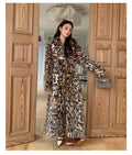 Faux fur long coat with fur collar and pockets, 80cm length, street fashion style
