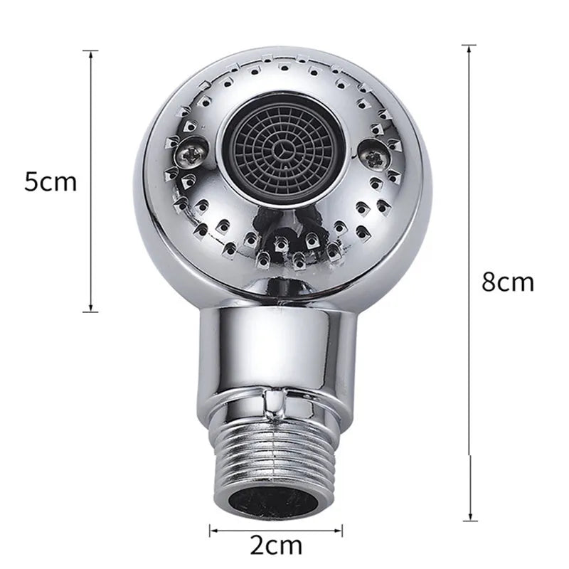 Silver handheld pet shower head with non-pressurised gentle spray for baby and pet baths