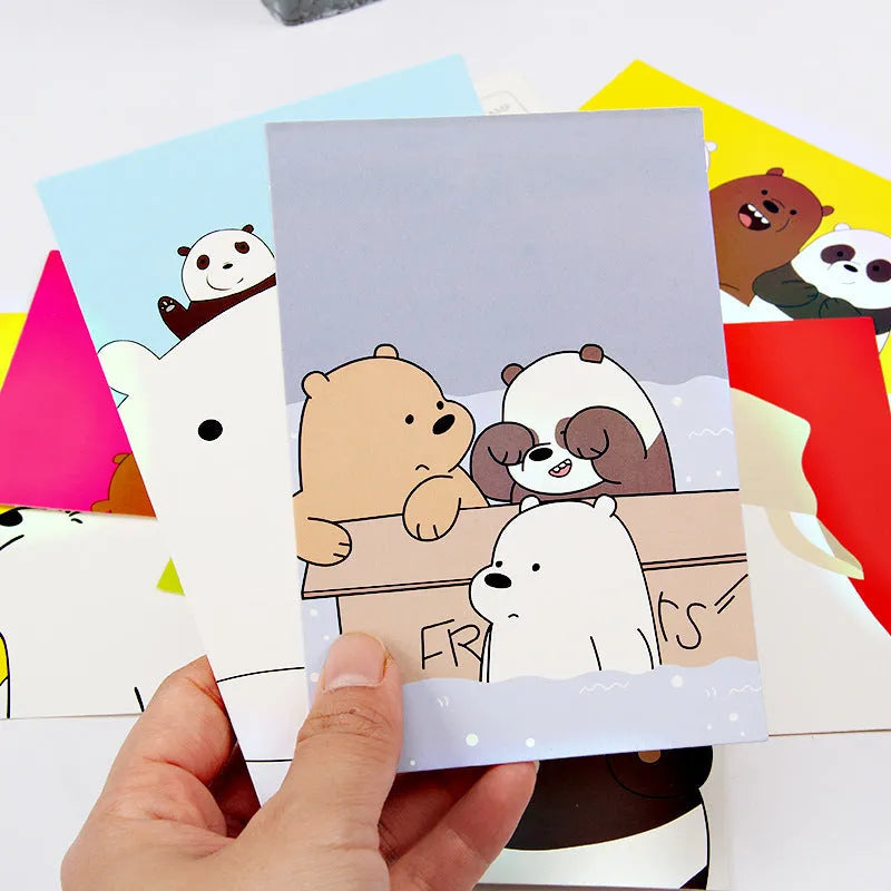 Set of nine minimalist cartoon style postcards depicting global landmarks including a retro Paris tower.