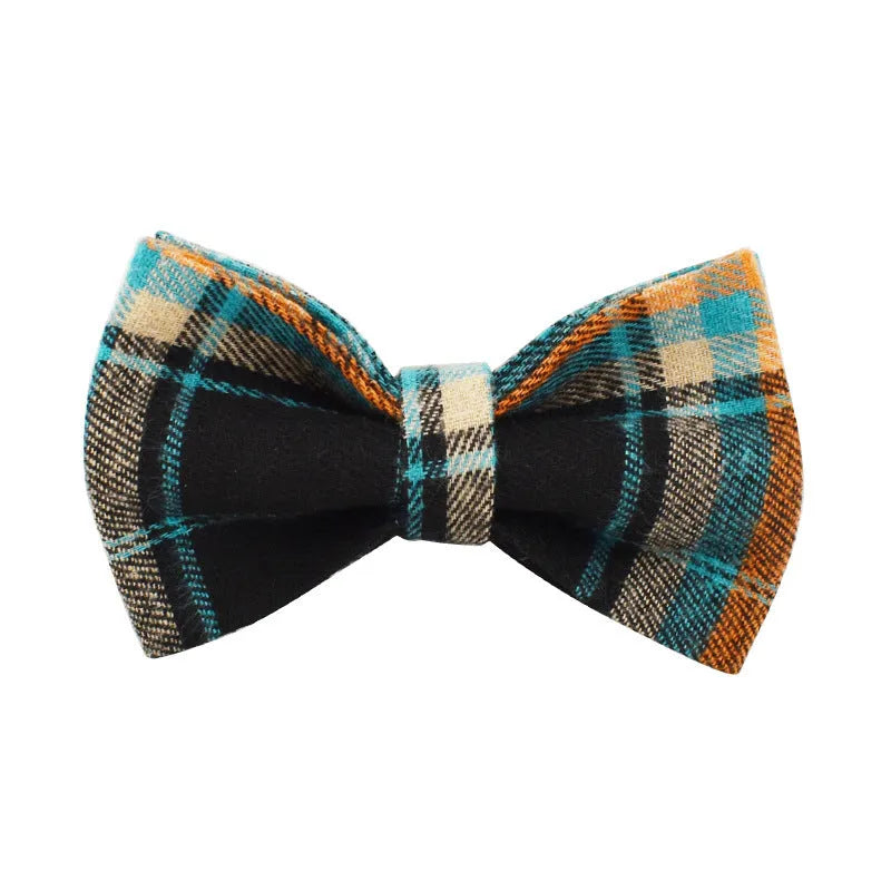 Green retro dog outfit set with collar, lead, bow tie and vest on white background