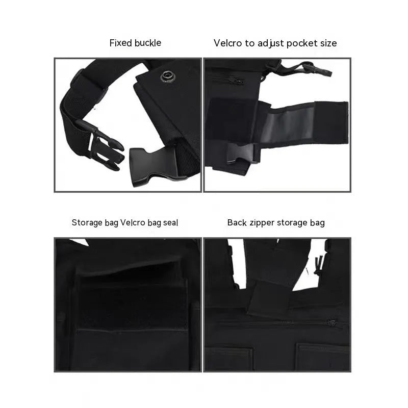 Black tactical tooling chest bag for men with striped pattern, Oxford cloth construction for travel use
