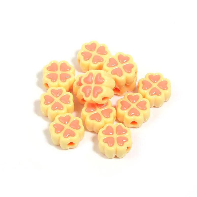 15mm acrylic four-leaf clover love pattern beads in various colours with frosted finish