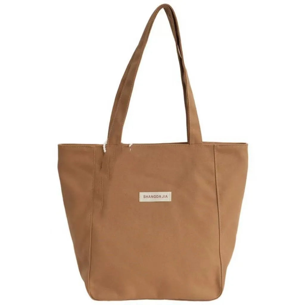 Canvas casual large capacity shoulder bag for women in black with colour blocking and pendant