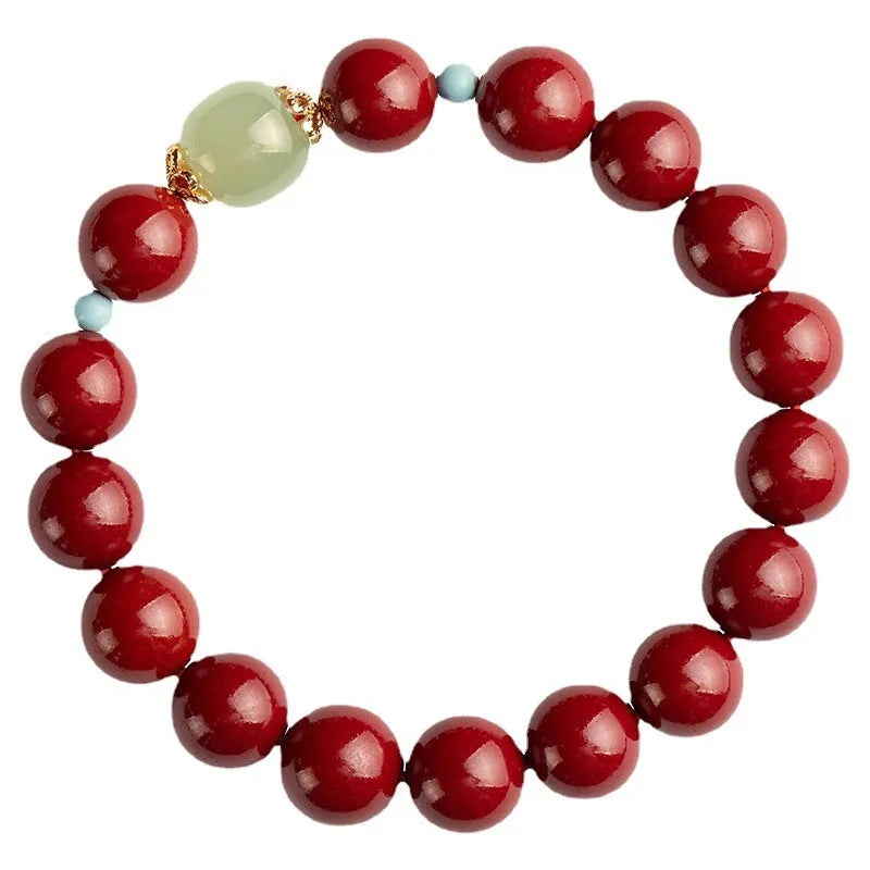 Cinnabar Hetian Jade beads bracelet in Purple Gold Sand colour with geometric elliptical beads