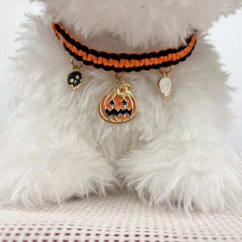 Zinc alloy Halloween pet collar decoration with geometric pumpkin bat pattern for small dogs 15-38 cm