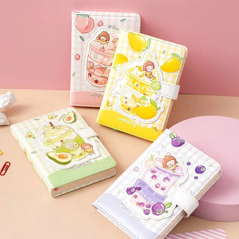 Cute magnetic buckle notebook with heart design, A6 size, in pink colour on a white background