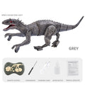 Remote controlled dinosaur model toy in grey with 3D eyeballs and roaring sound effect