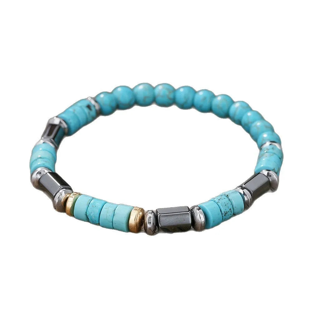 Handmade retro men's bracelet with turquoise and haematite beads, colour CZL165