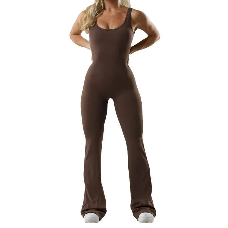 Women's tight seamless yoga bodysuit in a milk silk blend with a built-in chest pad