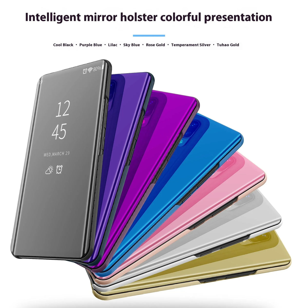 Electroplating mirror flip vertical leather phone case for iPhone in black with built-in bracket stand