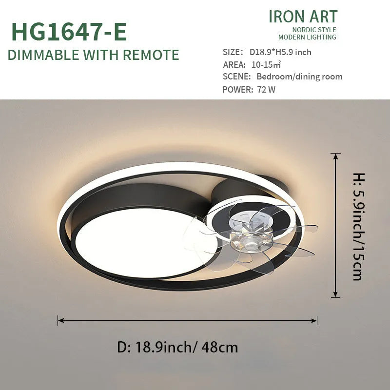 European style ceiling fan light with 48cm metal blades and acrylic lampshade