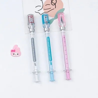 Vaccine design novelty gel pen with black 0.5mm refill and plastic construction