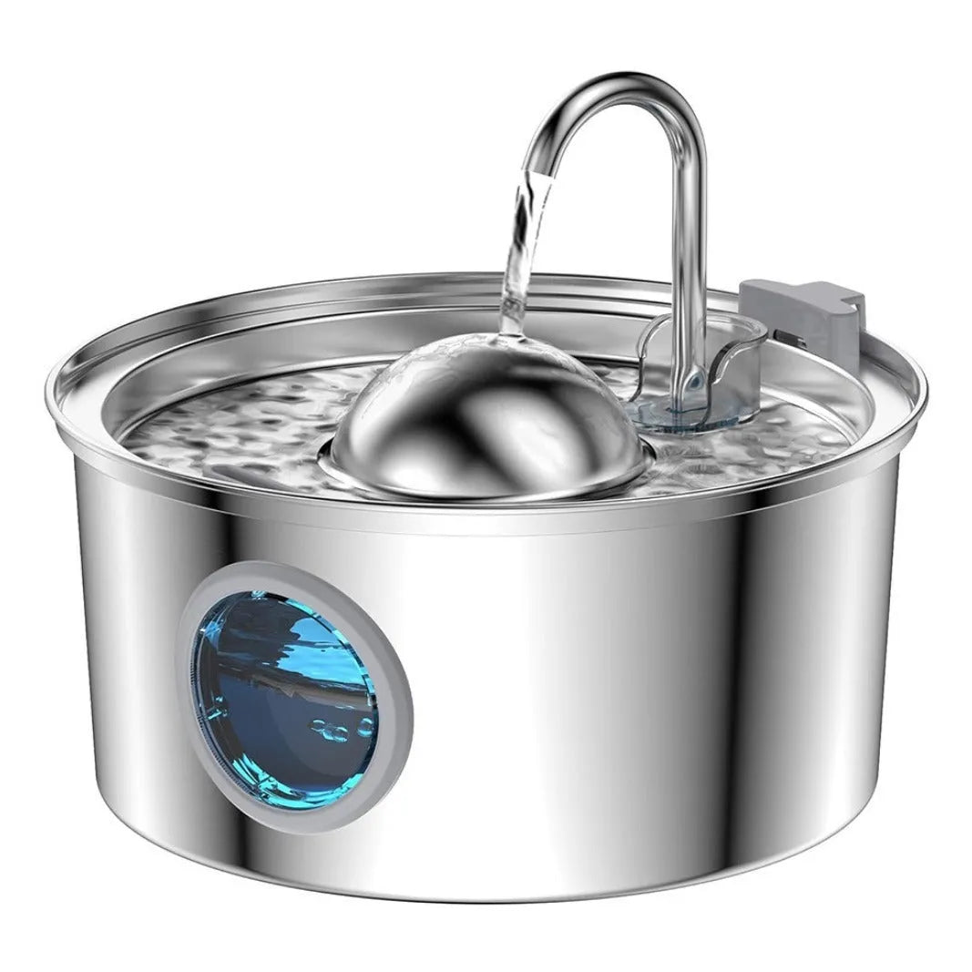 Stainless steel pet water dispenser with large 4-litre tank and selectable water outlet design