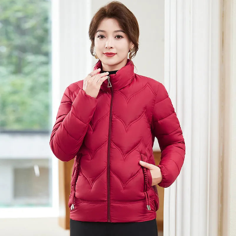 Women's pure cotton loose fit long sleeve stand collar blouse in solid colour