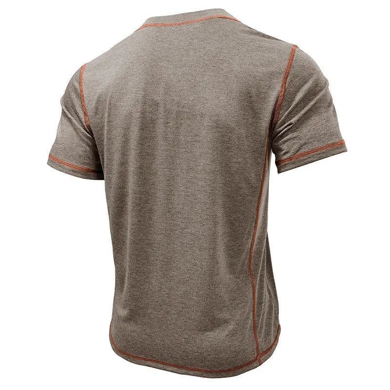 Men's short sleeve polo shirt summer solid colour cotton blend button top khaki
