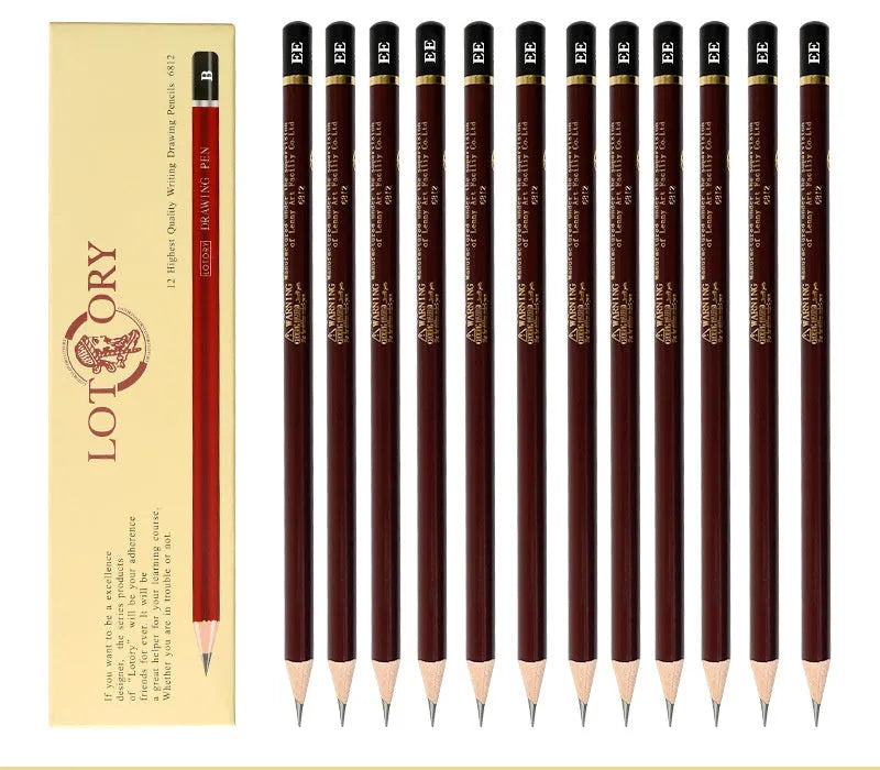 Boxed set of children's art sketching charcoal pencils and drawing sticks with grades from 2H to EE hardness