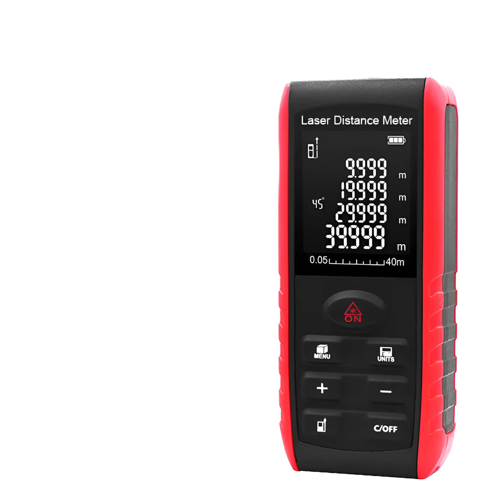 E series hand-held laser range finder with compact ABS construction for decoration project measurements