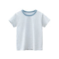 Cotton striped short sleeve baby bottoming shirt for boys in fruit green white, 90-140cm