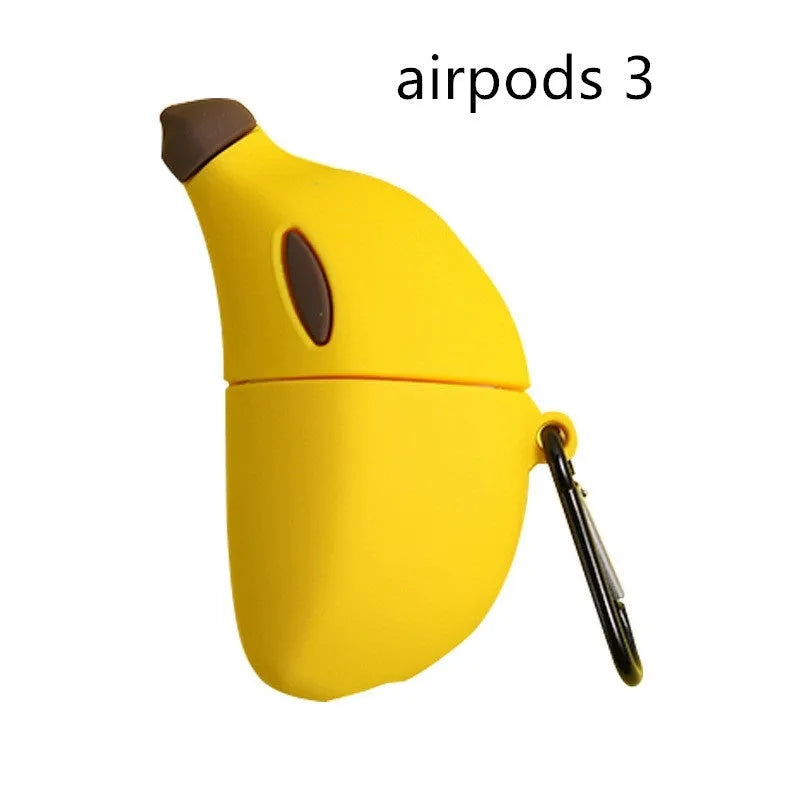 Yellow banana design silicone protective case for Apple AirPods Pro.