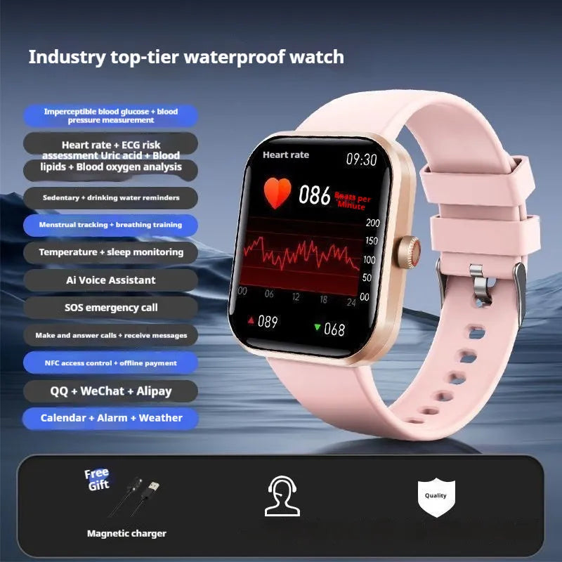 Smart Bluetooth call sports bracelet with TFT touch screen in black, showing heart rate monitoring display