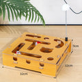 Large wooden cat teasing maze box with teasing stick and two bell balls for interactive play