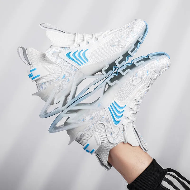 Cool men running sneakers with breathable mesh, anti-skid rubber sole, lace-up front, black colour, side view