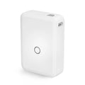 D110 thermal label printer in white with half-inch label roll, front view showing compact size and paper slot