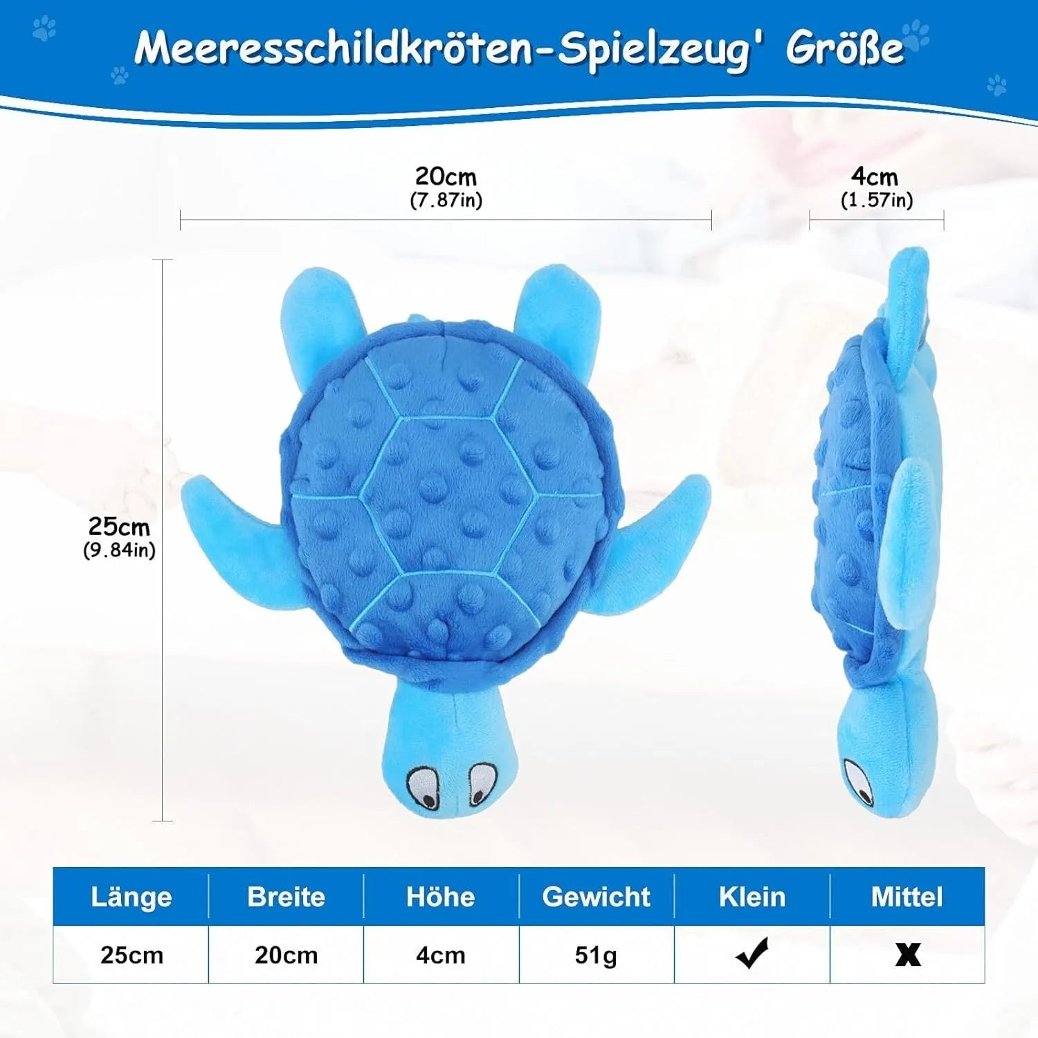 Blue sea turtle plush dog toy with composite mesh material and no stuffing