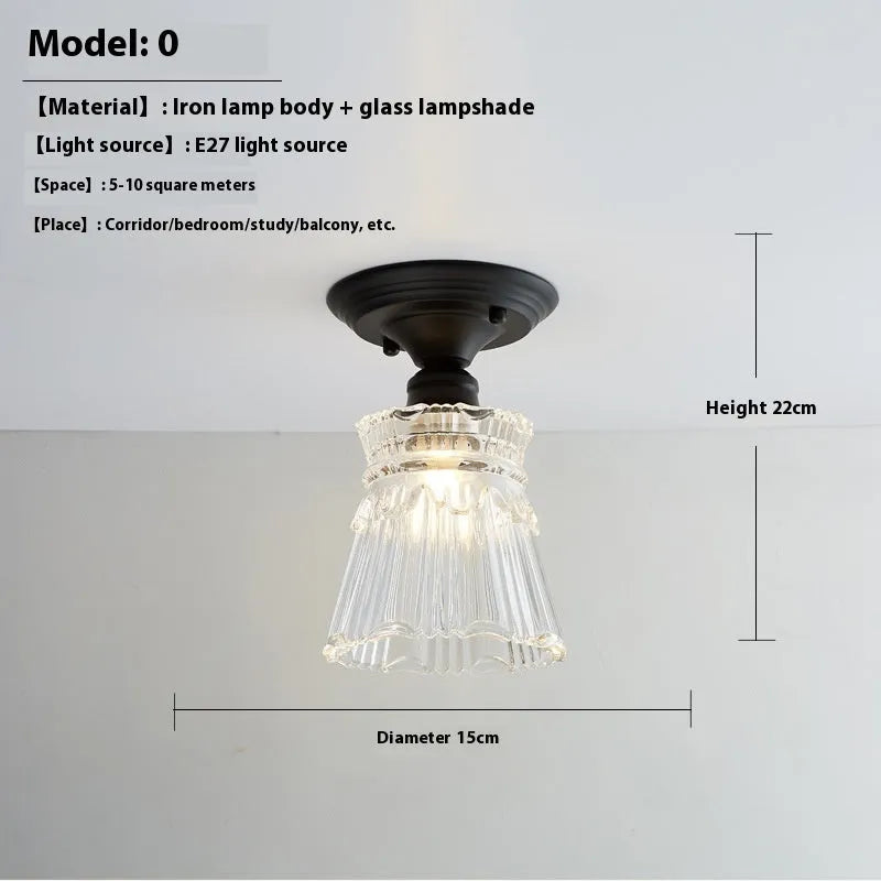 American retro single-head lamp with glass cover for hallway and balcony lighting