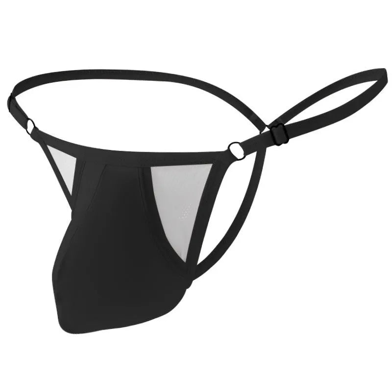 Men's Ice Silk T-back underwear in a geometric pattern, shown in one of six available colours.
