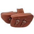 Retro style black PU leather motorcycle side box saddle bag mounted on a bike.