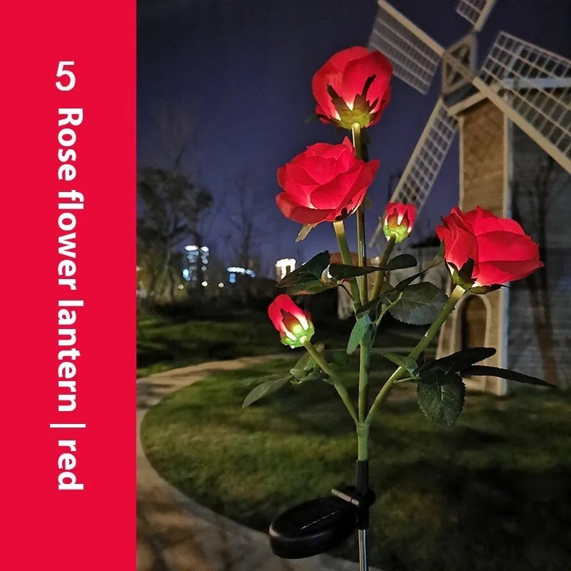 Flower-shaped solar LED ground lamp for garden lighting with colour-changing LEDs
