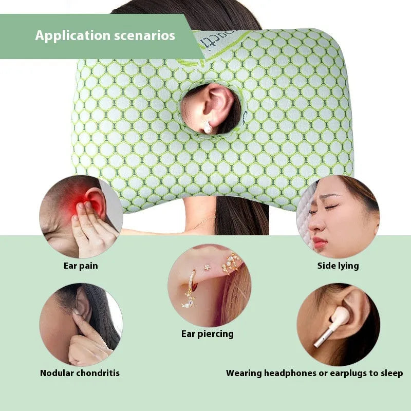 Beauty salon single hole ear pillow in grey colour, showing central ear hole and rectangular shape.