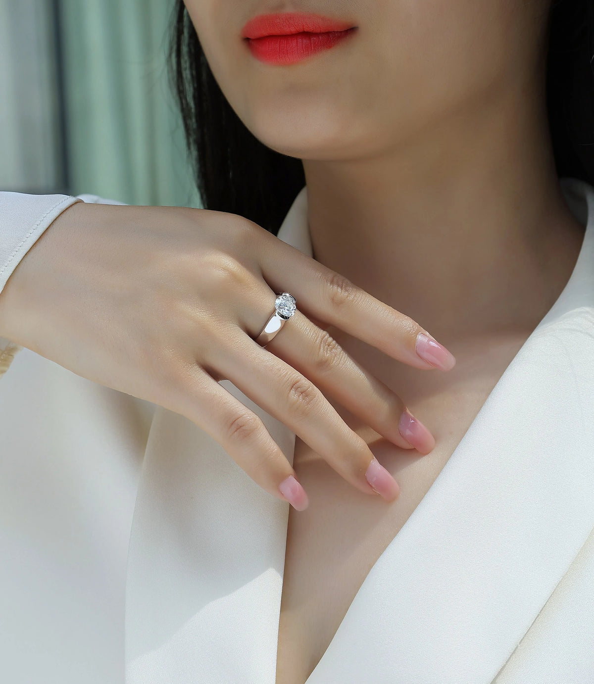 Wedding ring set with 2 carat moissanite stone in platinum-plated S925 silver, gift box and GRA certificate