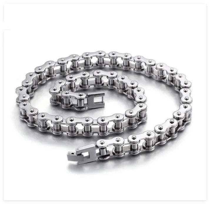 Titanium steel polished bike chain link necklace for men, punk geometric design, adjustable 51-80cm, gold colour option