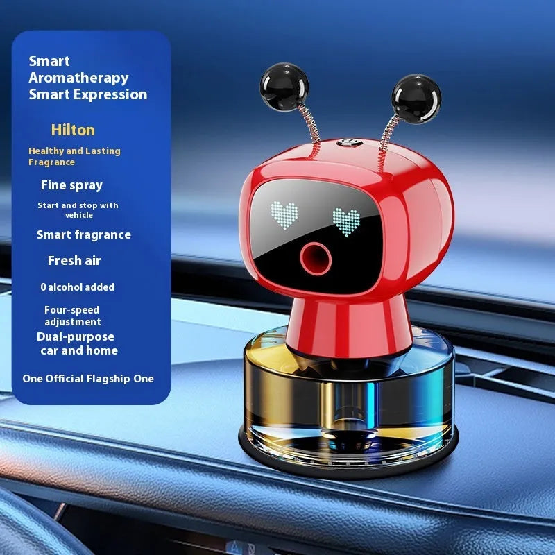 Robot intelligent car aroma diffuser with five fragrance options including Pure Gulong and Classic Ocean