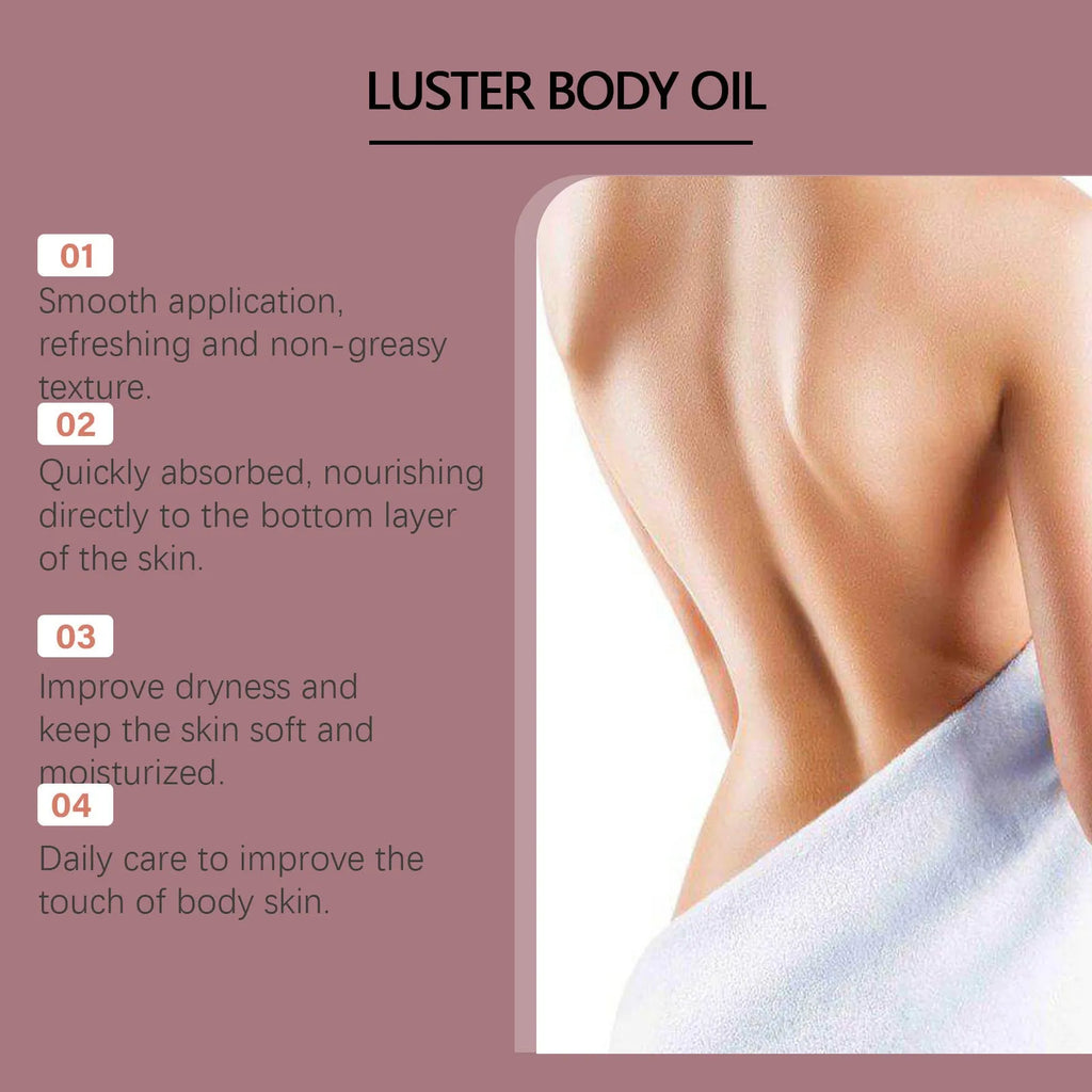 100ml bottle of Gloss Care Body Massage Oil with jojoba, almond, and camellia seed oils.