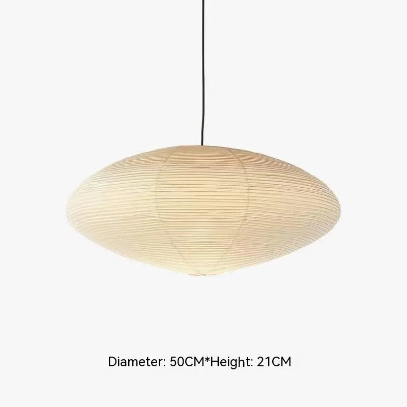 Modern paper pendant lamp with circular flat shade in natural paper material