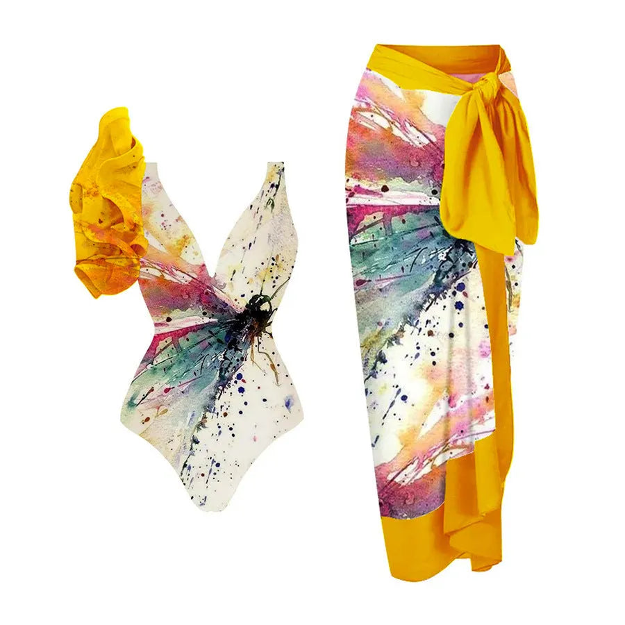 Yellow women's conservative one-piece swimsuit with full tummy coverage and sleeveless design