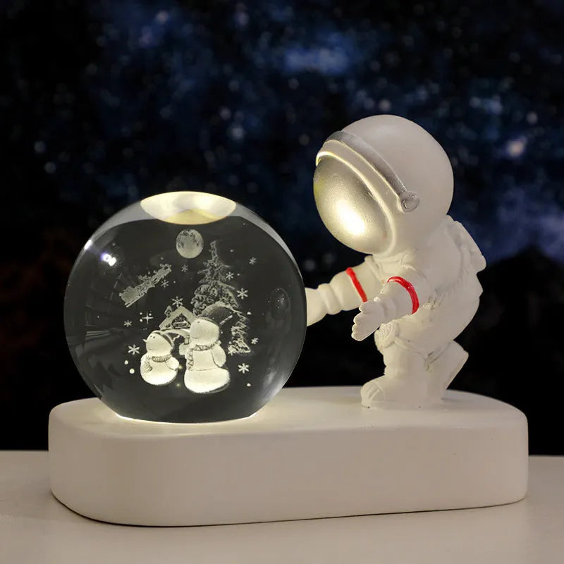 6cm resin crystal ball night light glowing with astronaut and galaxy patterns