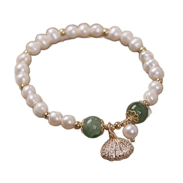 Natural shell bracelet with plush strap in four colours: red, green, yellow, purple for unisex student casual wear