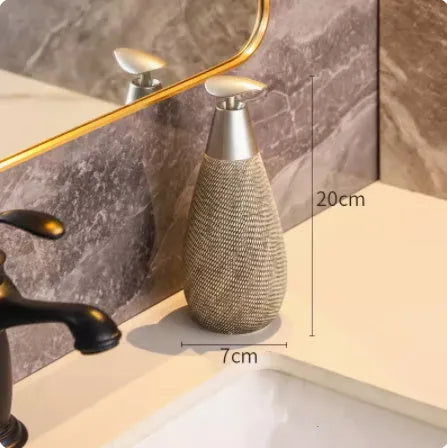 Japanese retro ceramic shower gel bottle with brushed finish in white colour, pump dispenser for bathroom use